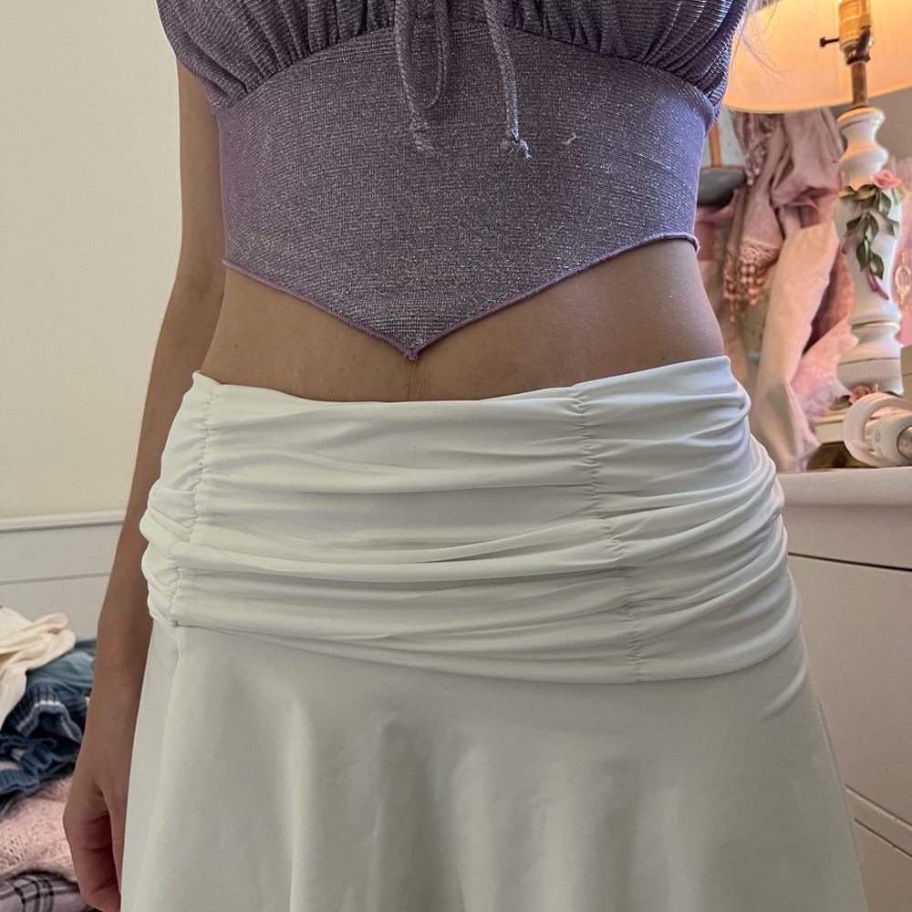 White gathered mini skirt